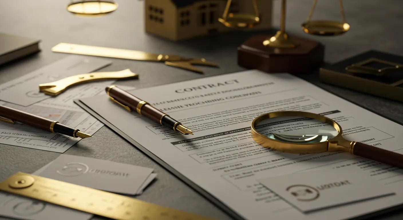 Close-up of legal documents and tools for commercial property considerations
