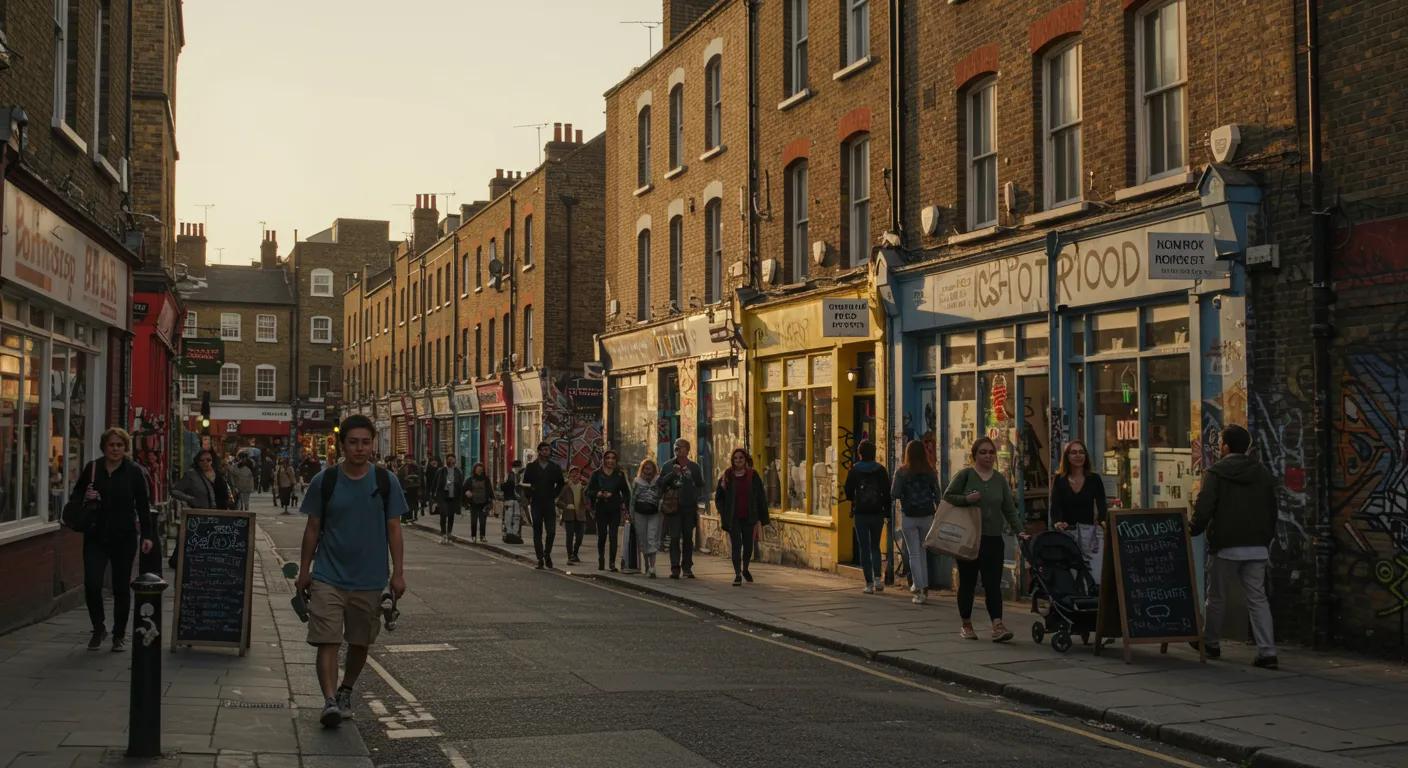 Vibrant street scene in Shoreditch highlighting mixed-use commercial properties